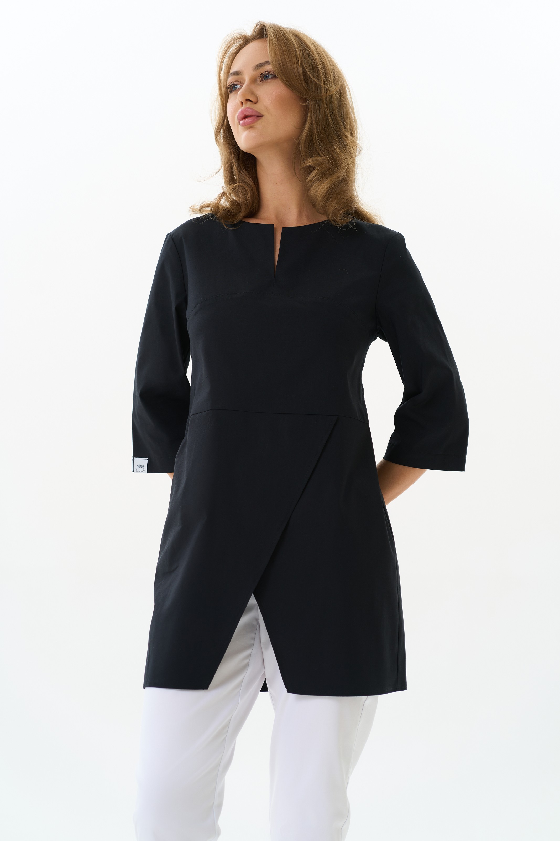 Удлиненная рубашка с имитацией запаха